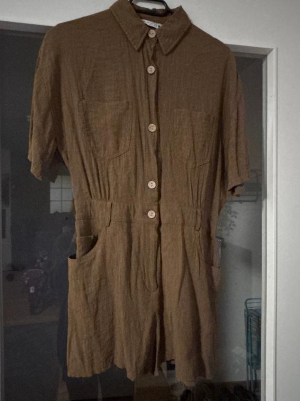 Zara Brown Short-Sleeve Button Romper
